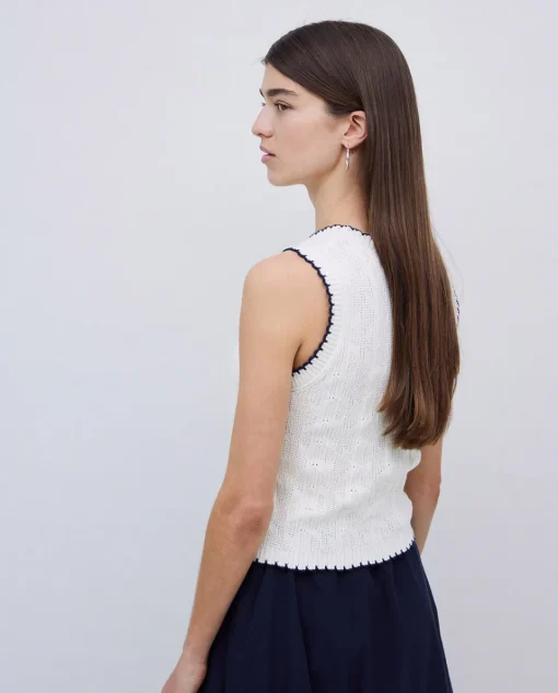 YERSE Top detalles contraste blanco roto Discount
