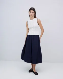 YERSE Top detalles contraste blanco roto Discount