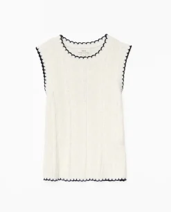 YERSE Top detalles contraste blanco roto Discount