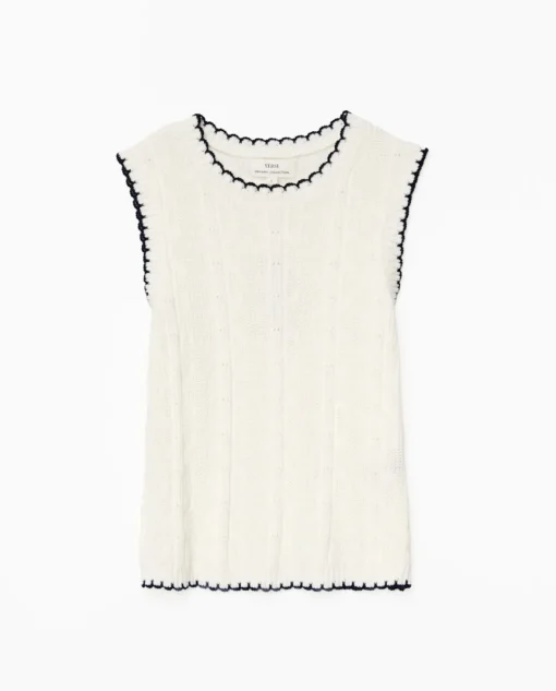 YERSE Top detalles contraste blanco roto Discount