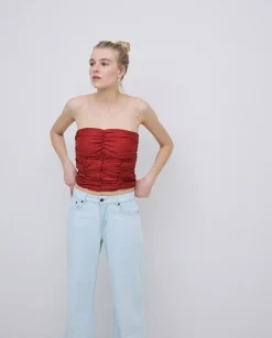 YERSE Top drapeado palabra de honor terracota Discount