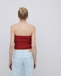 YERSE Top drapeado palabra de honor terracota Discount