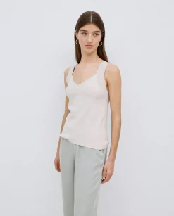 YERSE Top escote pico tirantes anchos beige New