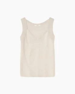 YERSE Top escote pico tirantes anchos beige New