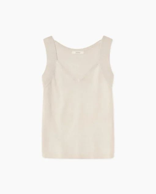 YERSE Top escote pico tirantes anchos beige New