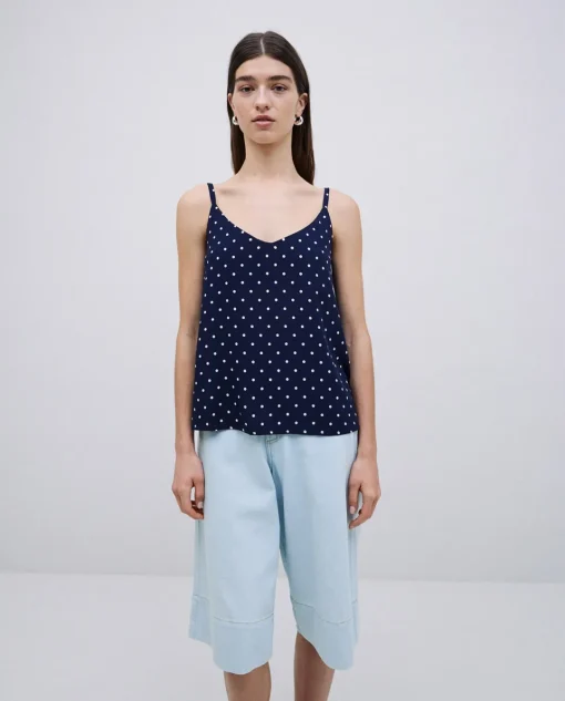YERSE Top tirantes viscosa lunares azul oscuro Outlet