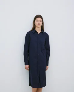 YERSE Vestido cuello camisero popelín azul oscuro Hot