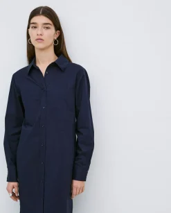 YERSE Vestido cuello camisero popelín azul oscuro Hot