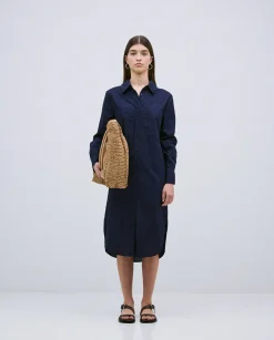 YERSE Vestido cuello camisero popelín azul oscuro Hot