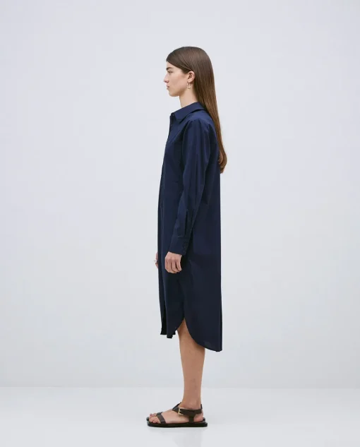YERSE Vestido cuello camisero popelín azul oscuro Hot