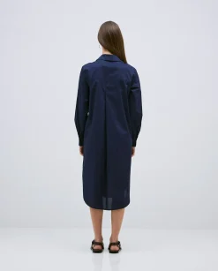 YERSE Vestido cuello camisero popelín azul oscuro Hot