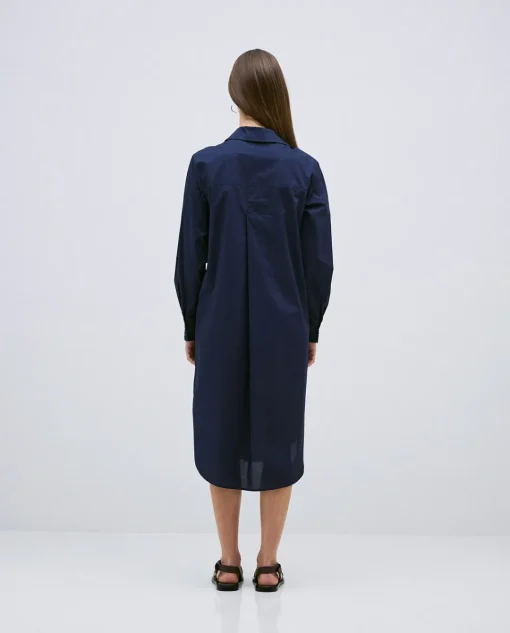 YERSE Vestido cuello camisero popelín azul oscuro Hot