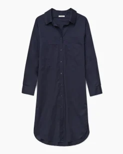 YERSE Vestido cuello camisero popelín azul oscuro Hot