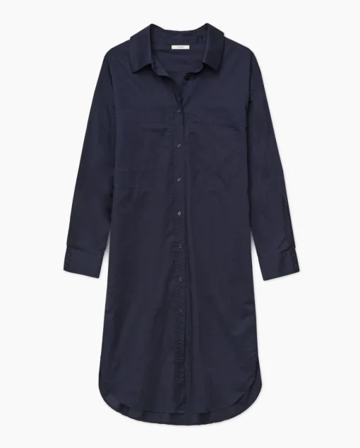 YERSE Vestido cuello camisero popelín azul oscuro Hot