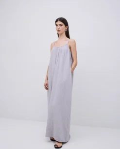 YERSE Vestido largo doble gasa gris New
