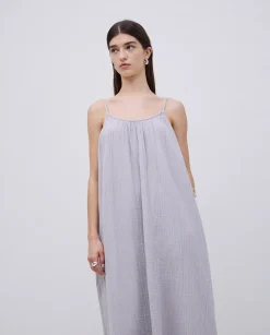 YERSE Vestido largo doble gasa gris New