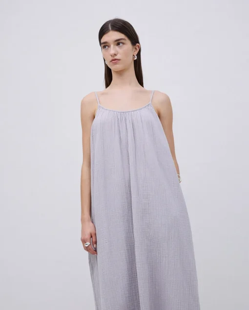 YERSE Vestido largo doble gasa gris New
