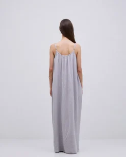 YERSE Vestido largo doble gasa gris New