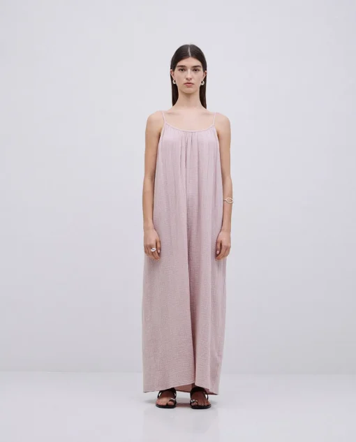 YERSE Vestido largo doble gasa rosa pálido Online