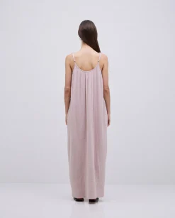 YERSE Vestido largo doble gasa rosa pálido Online