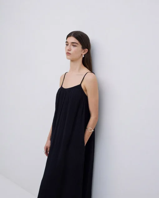 YERSE Vestido largo doble gasa negro Best