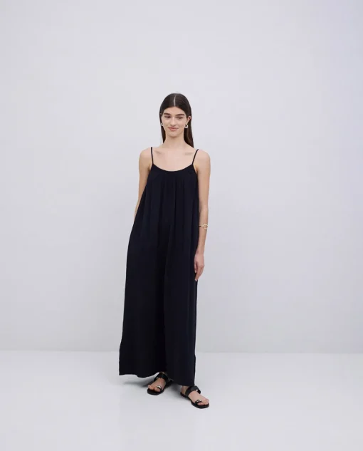 YERSE Vestido largo doble gasa negro Best