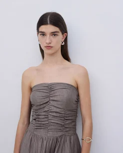 YERSE Vestido largo drapeado caqui Fashion