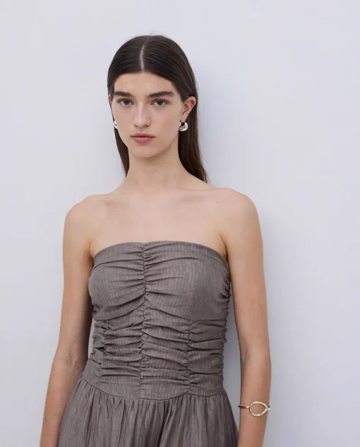 YERSE Vestido largo drapeado caqui Fashion