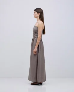 YERSE Vestido largo drapeado caqui Fashion