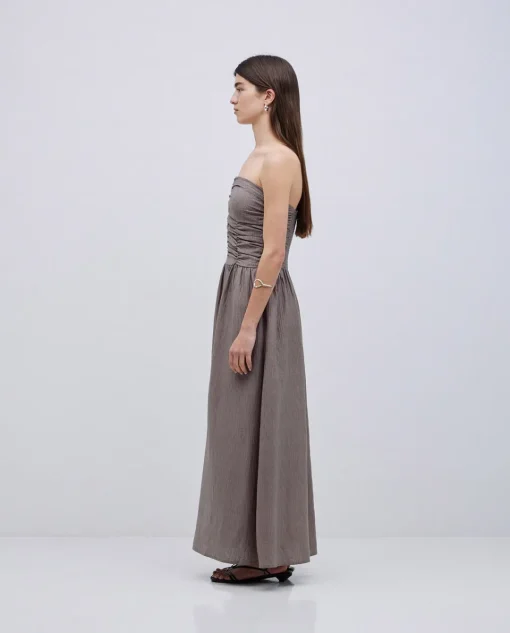 YERSE Vestido largo drapeado caqui Fashion
