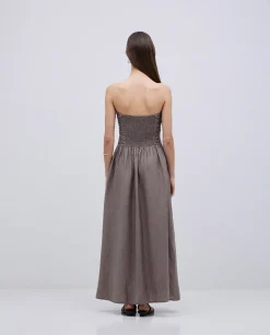 YERSE Vestido largo drapeado caqui Fashion