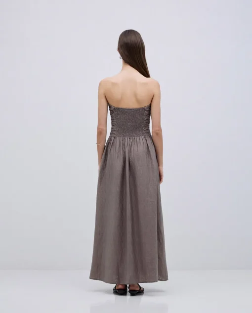 YERSE Vestido largo drapeado caqui Fashion