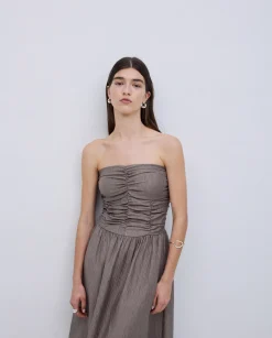 YERSE Vestido largo drapeado caqui Fashion