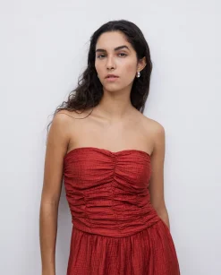 YERSE Vestido largo drapeado terracota Fashion