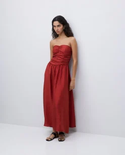 YERSE Vestido largo drapeado terracota Fashion
