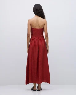 YERSE Vestido largo drapeado terracota Fashion