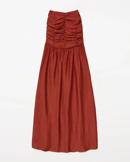 YERSE Vestido largo drapeado terracota Fashion
