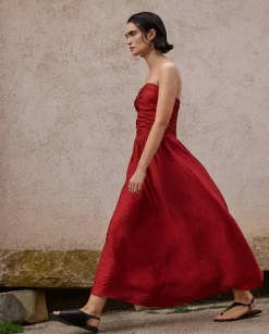 YERSE Vestido largo drapeado terracota Fashion