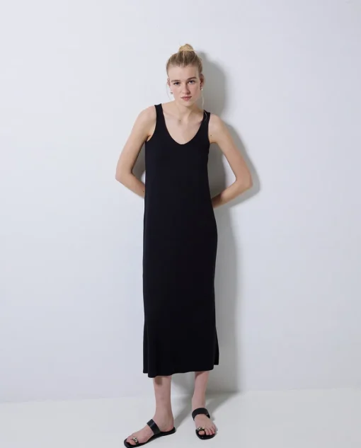 YERSE Vestido largo punto azul oscuro Sale