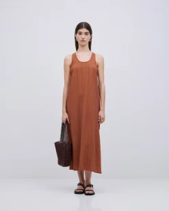 YERSE Vestido largo sin mangas terracota Fashion