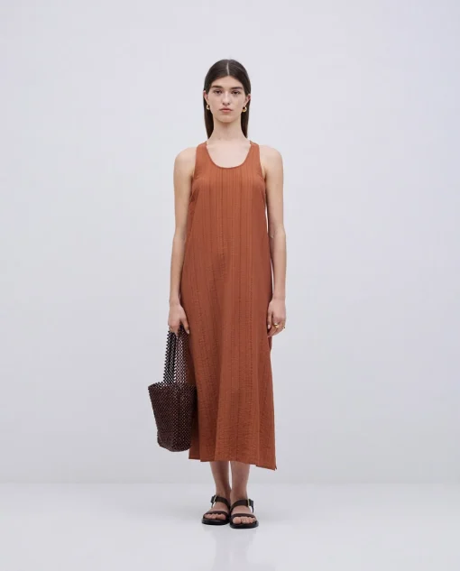 YERSE Vestido largo sin mangas terracota Fashion