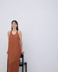 YERSE Vestido largo sin mangas terracota Fashion