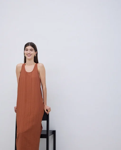 YERSE Vestido largo sin mangas terracota Fashion