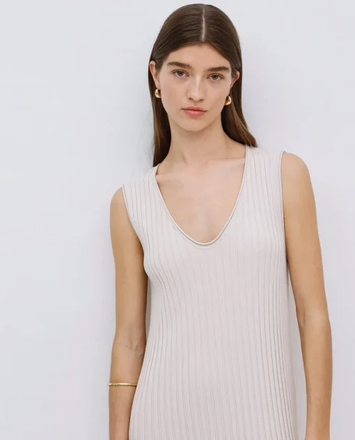 YERSE Vestido largo tirantes evasé beige Fashion