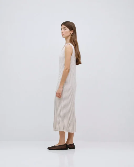YERSE Vestido largo tirantes evasé beige Fashion