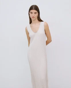 YERSE Vestido largo tirantes evasé beige Fashion