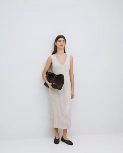 YERSE Vestido largo tirantes evasé beige Fashion
