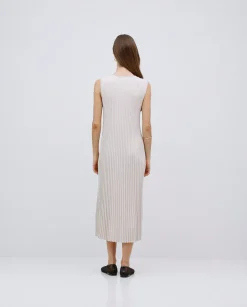 YERSE Vestido largo tirantes evasé beige Fashion