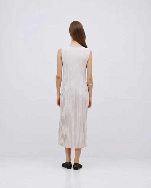 YERSE Vestido largo tirantes evasé beige Fashion