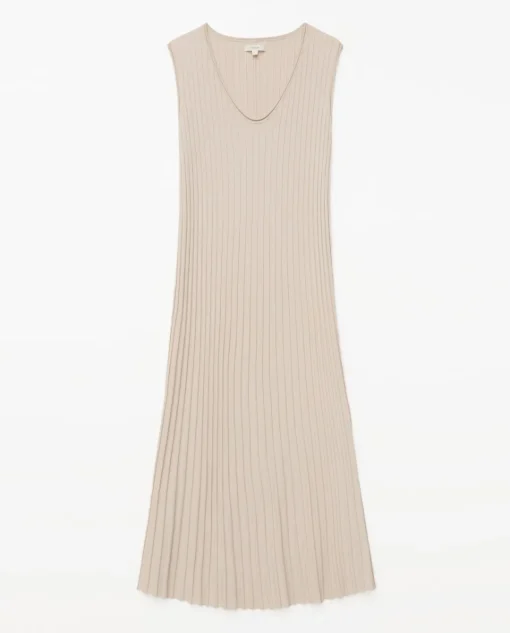 YERSE Vestido largo tirantes evasé beige Fashion